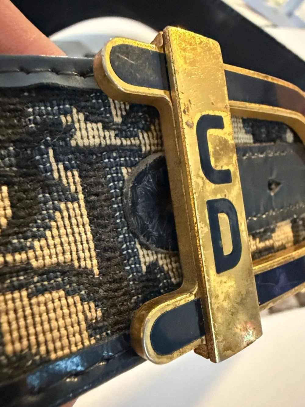 💙Dior Navy & Tan Oblique Signature Belt with Gold Buckle 🇫🇷